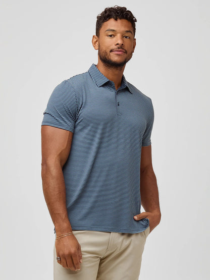 Navy + Wedgewood Striped Performance Cool Polo