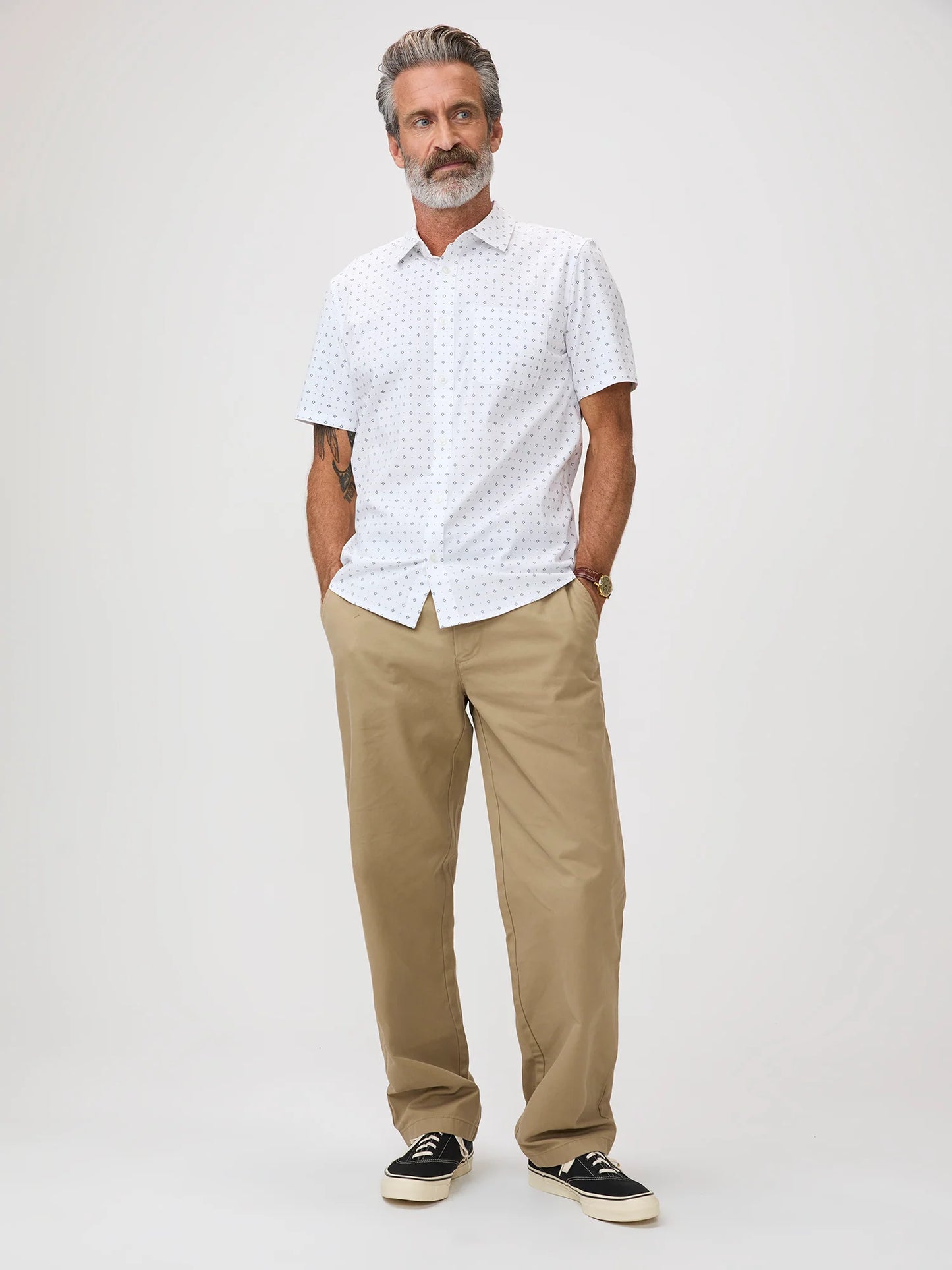 White Print All Day Short Sleeve Shirt