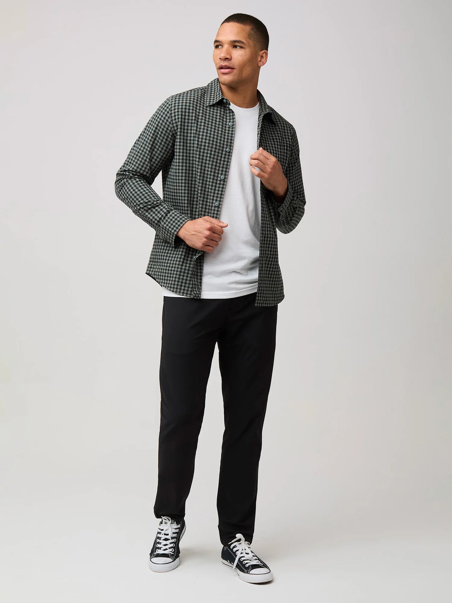 Black + Mercury Green Gingham Long Sleeve Button Up