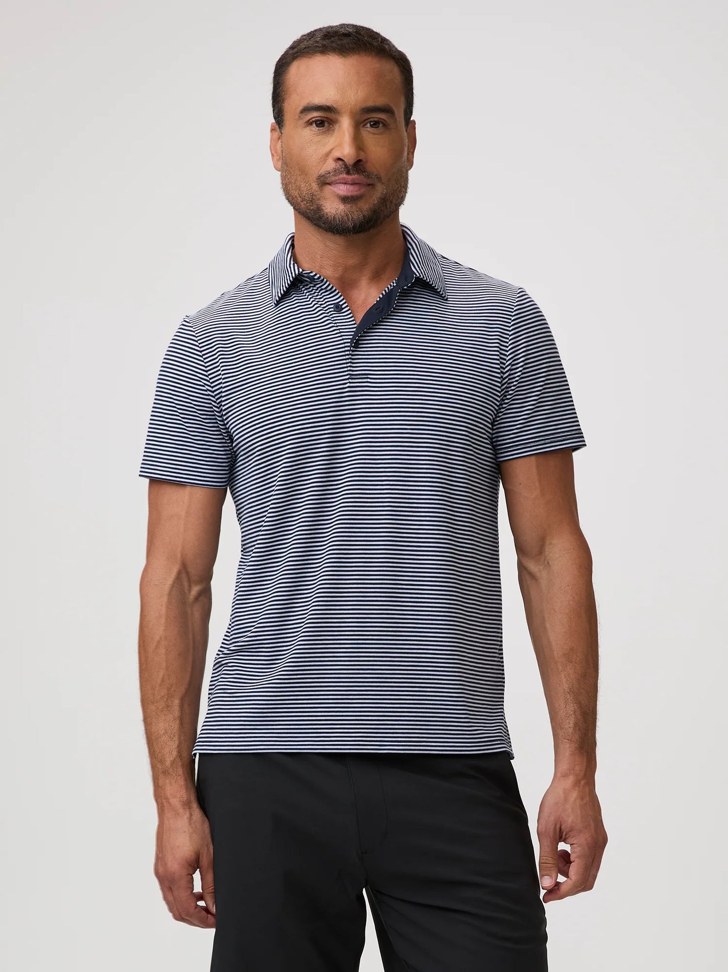 Navy + White Striped Performance Cool Polo