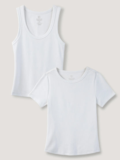 White Ribbed Tee & Tank 2-Pack