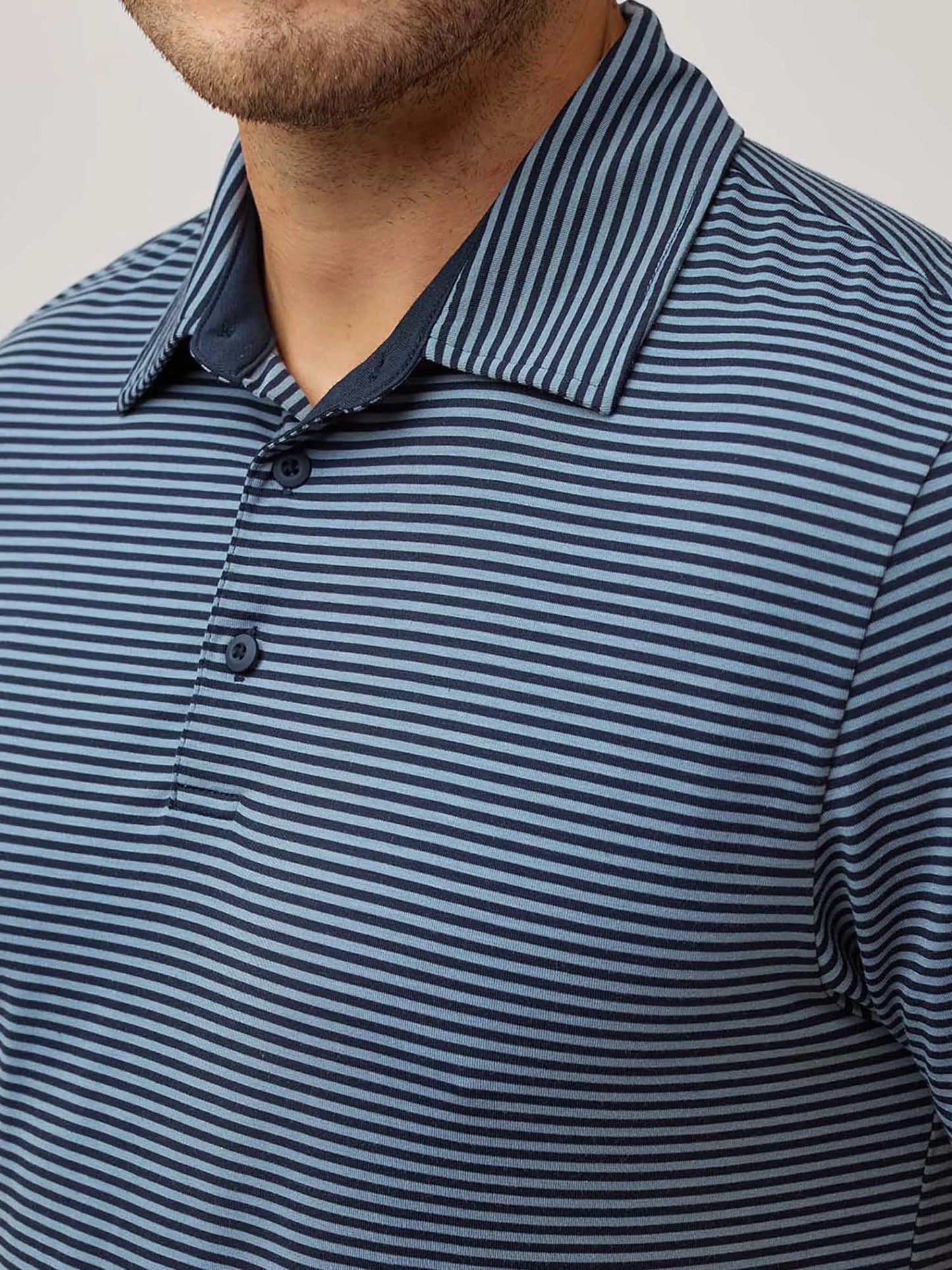 Navy + Wedgewood Striped Performance Cool Polo