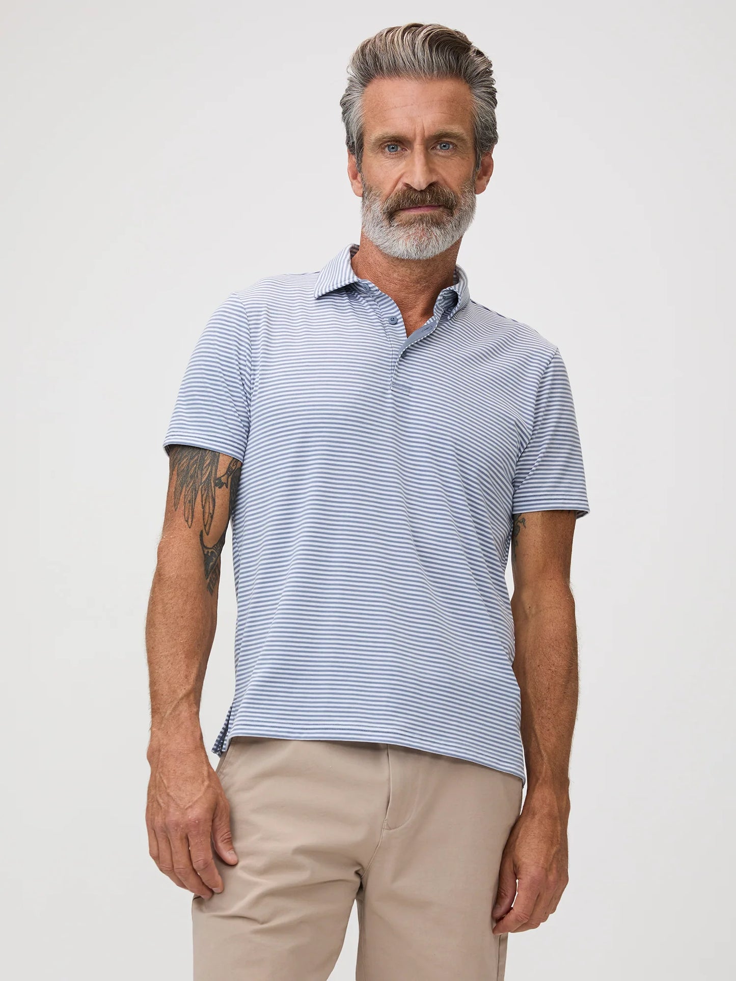 Wedgewood + White Striped Performance Cool Polo