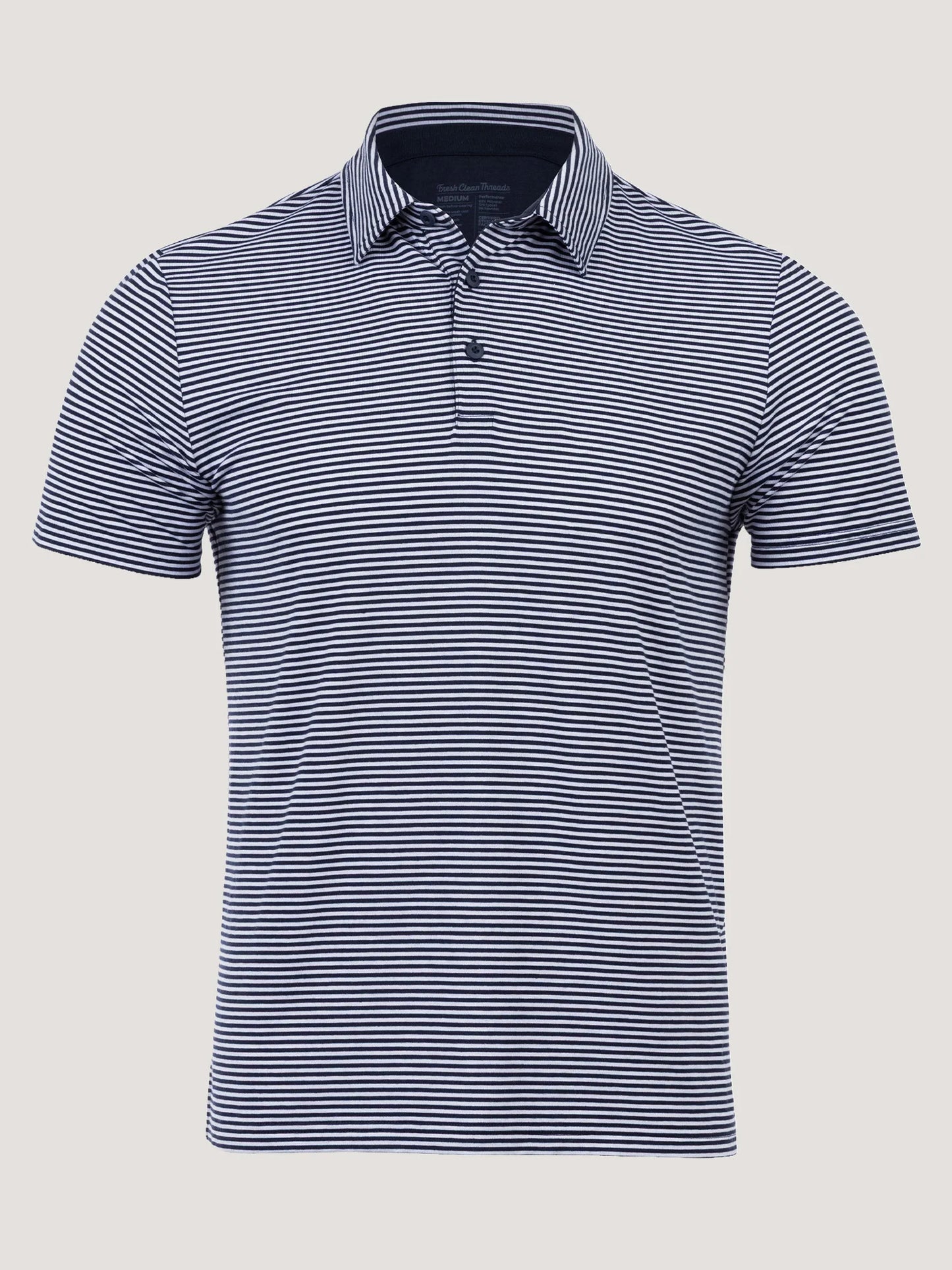 Navy + White Striped Performance Cool Polo