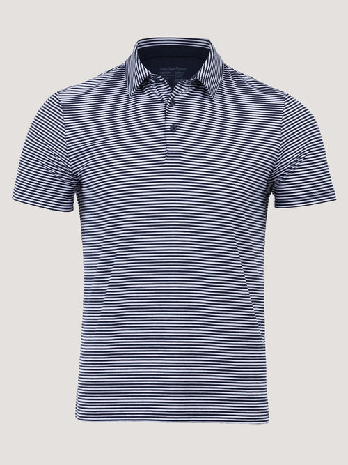 Navy + White Striped Performance Cool Polo