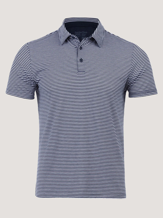 Navy + White Striped Performance Cool Polo