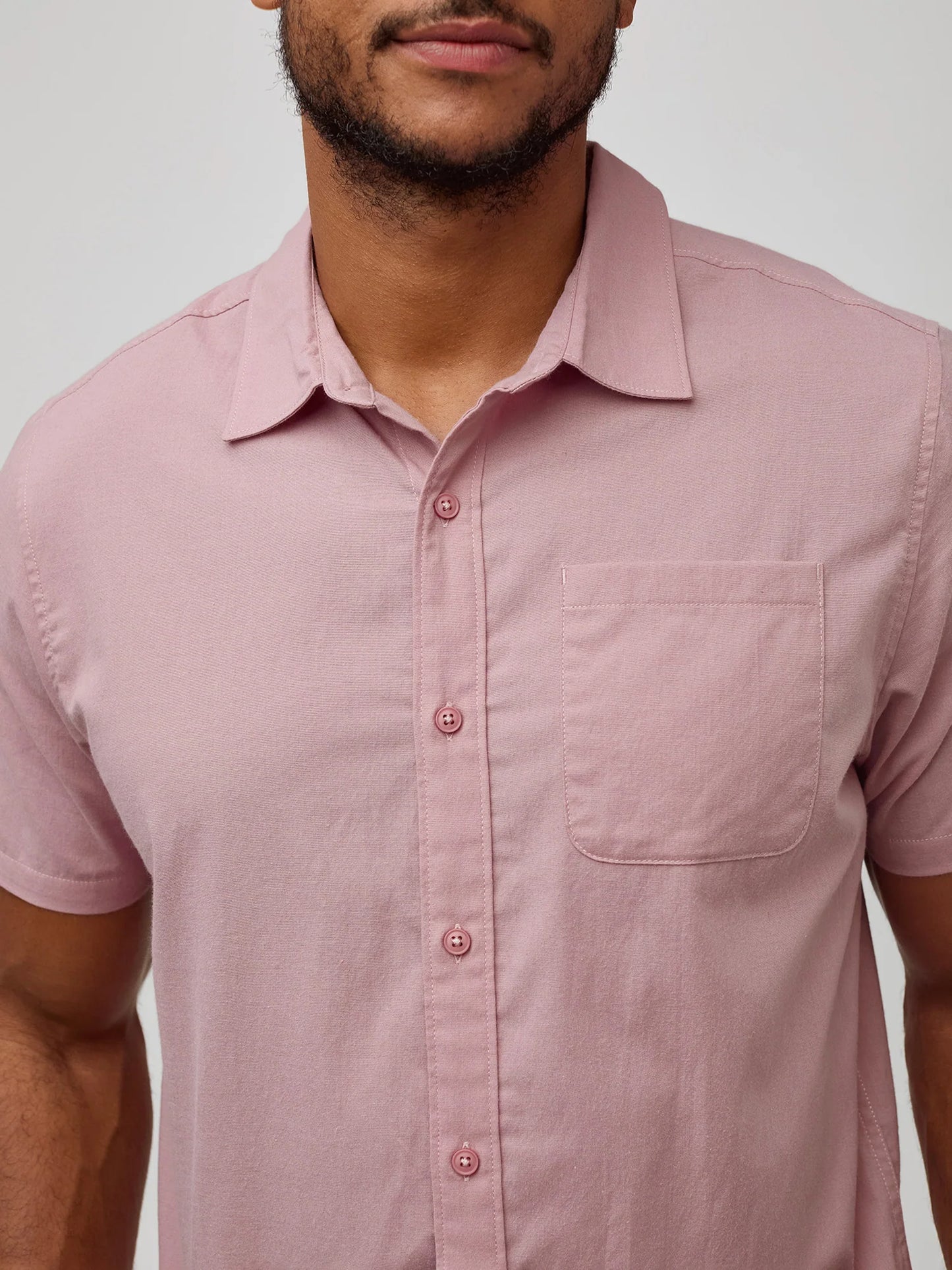 Chalk Pink Short Sleeve Stretch Button Up
