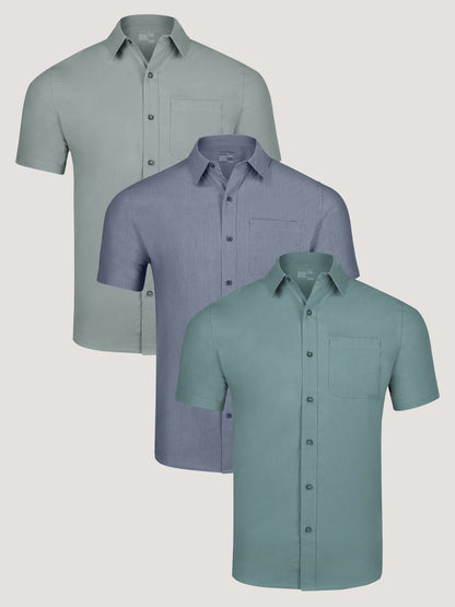 Short Sleeve Button Up Cool Tones 3-Pack