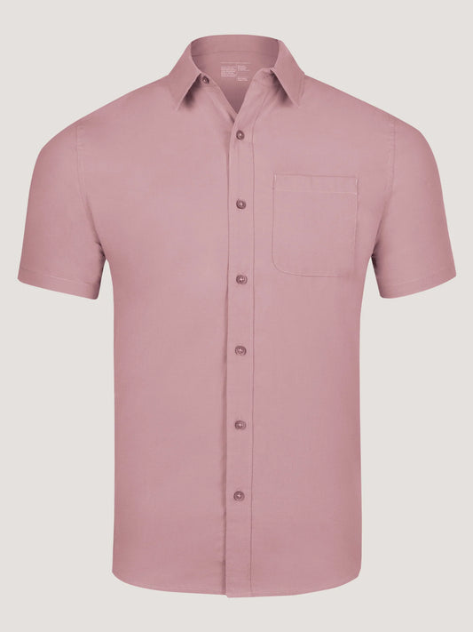Chalk Pink Short Sleeve Stretch Button Up