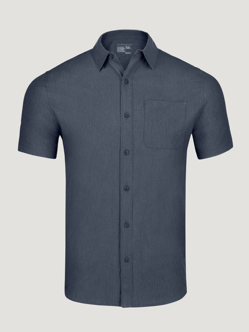 Navy Short Sleeve Stretch Button Up