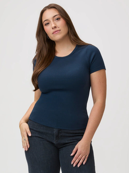 Dark Navy Ribbed Crew Tee