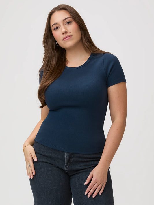 Dark Navy Ribbed Crew Tee