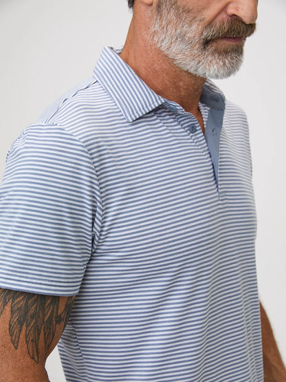 Wedgewood + White Striped Performance Cool Polo
