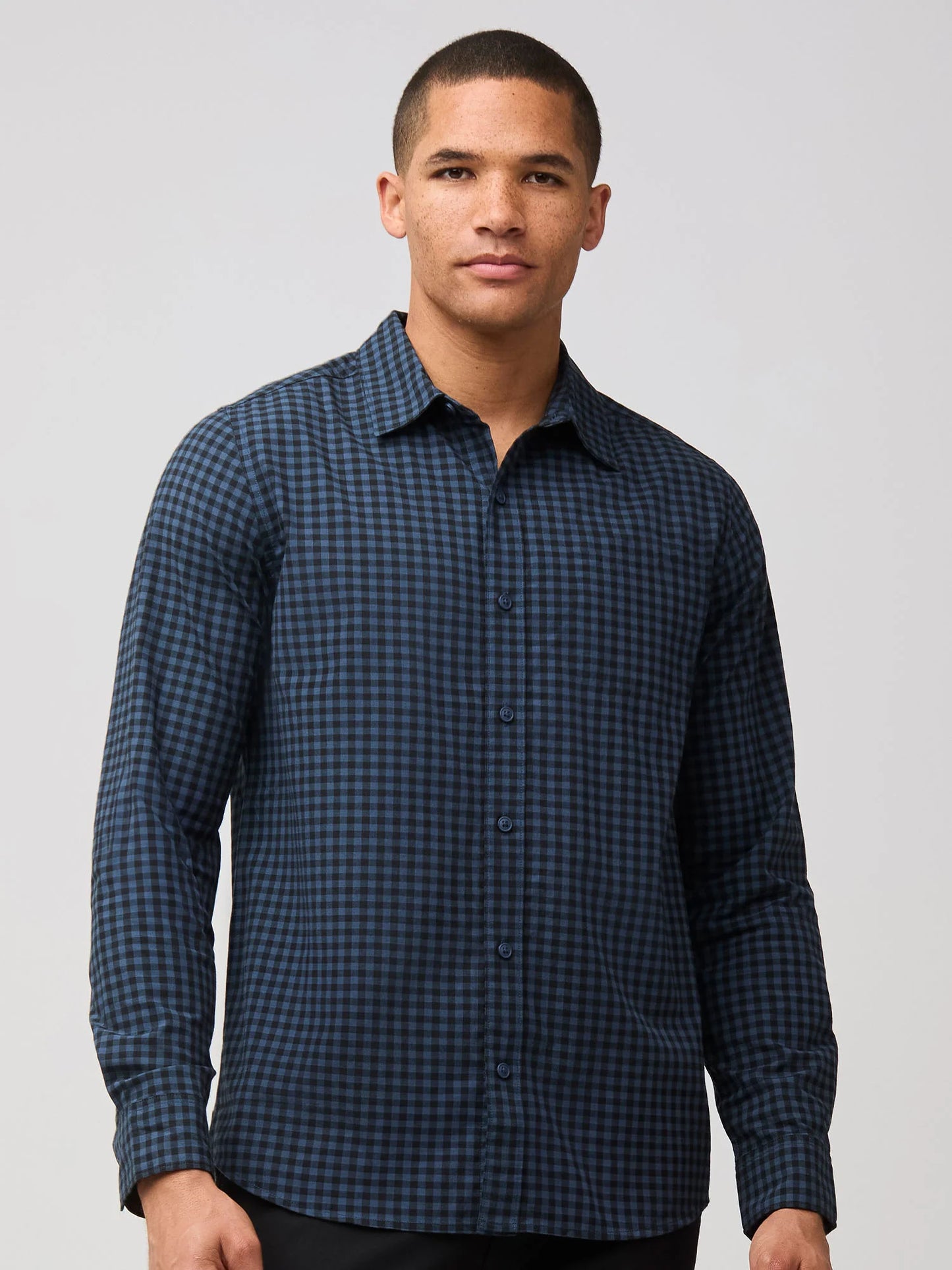 Black + Navy Gingham Long Sleeve Button Up