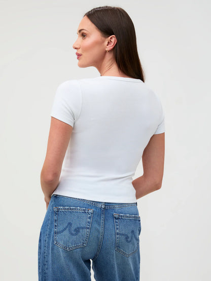 White Ribbed Crew Tee