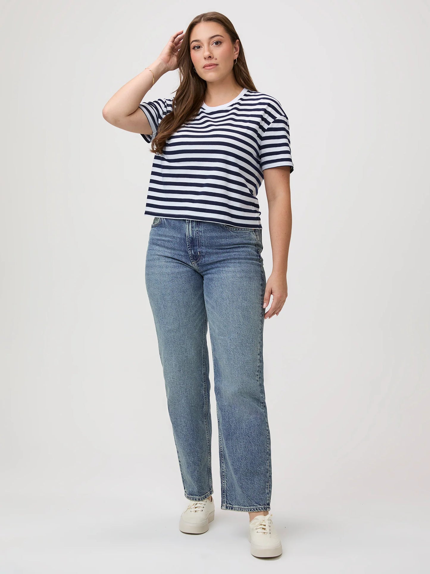 Navy & White Striped Boxy Tee