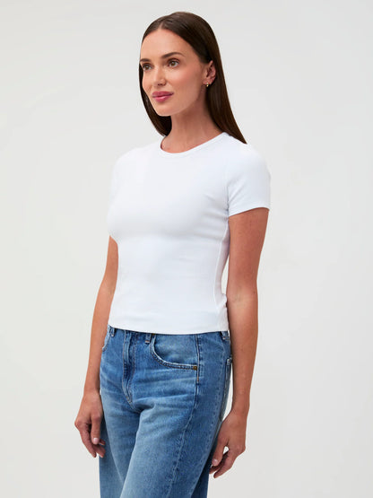 White Ribbed Crew Tee