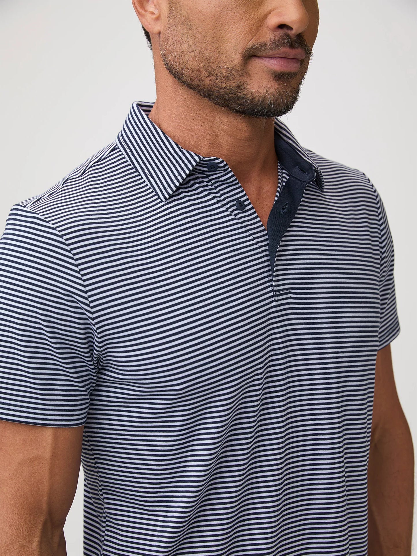 Navy + White Striped Performance Cool Polo