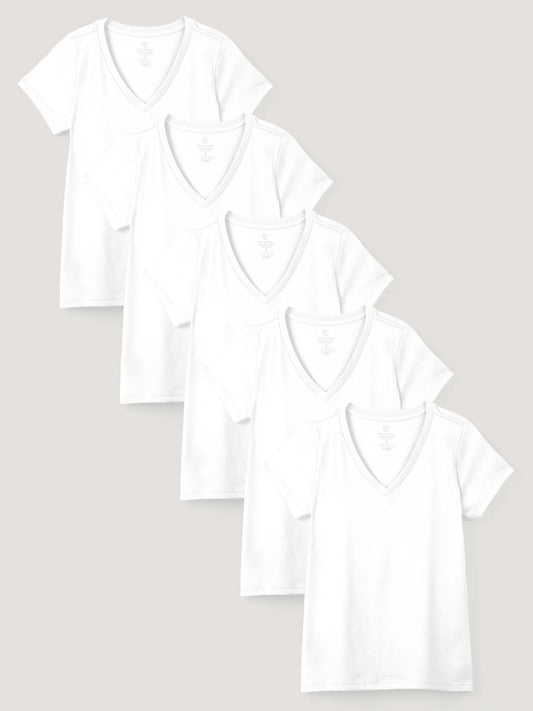 Women's V-Neck All White 5-Pack