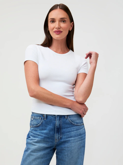 White Ribbed Crew Tee