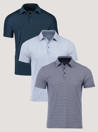 Blue Tones Striped Performance Cool Polo 3-Pack