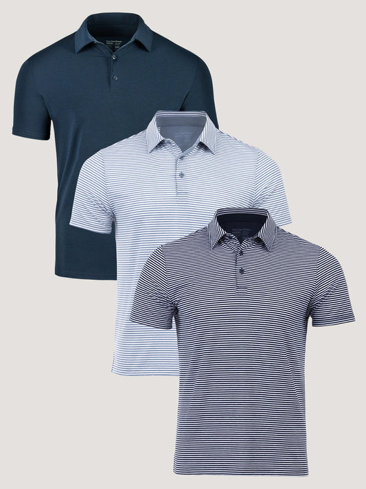 Blue Tones Striped Performance Cool Polo 3-Pack
