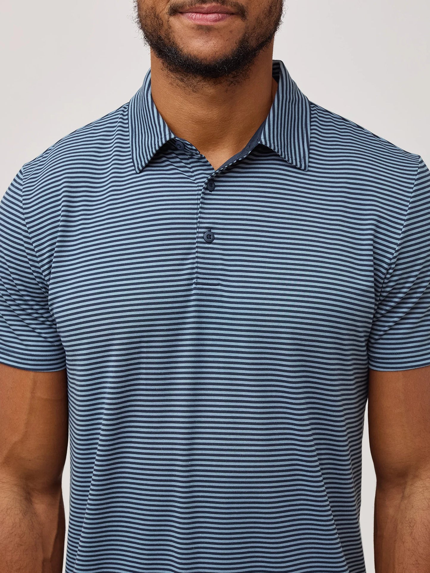 Navy + Wedgewood Striped Performance Cool Polo