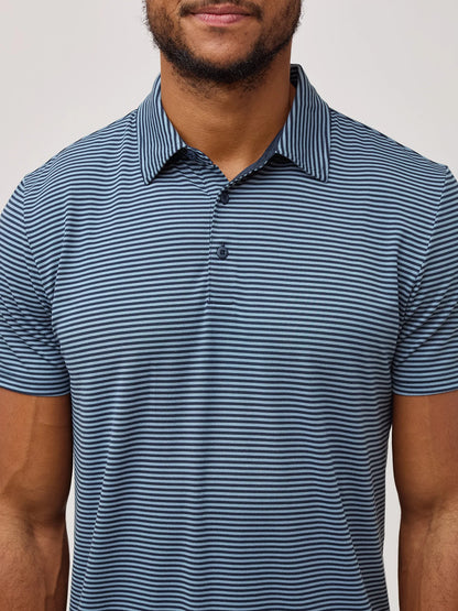 Navy + Wedgewood Striped Performance Cool Polo