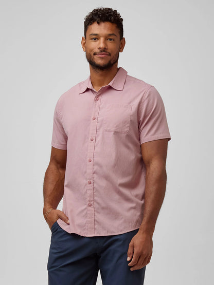Chalk Pink Short Sleeve Stretch Button Up