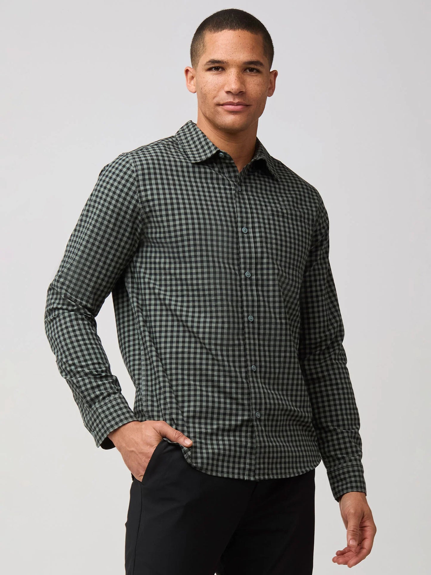 Black + Mercury Green Gingham Long Sleeve Button Up