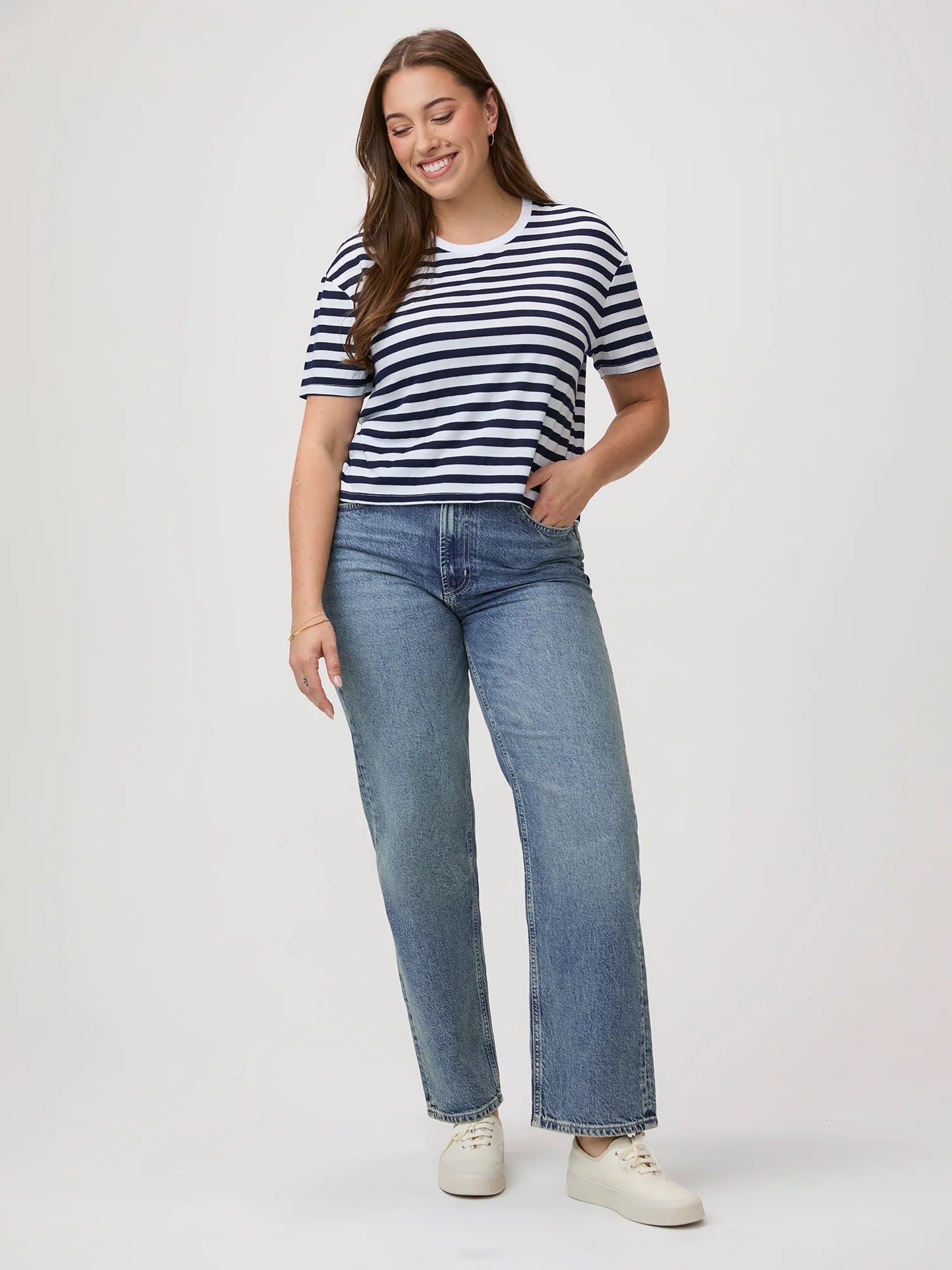 Navy & White Striped Boxy Tee