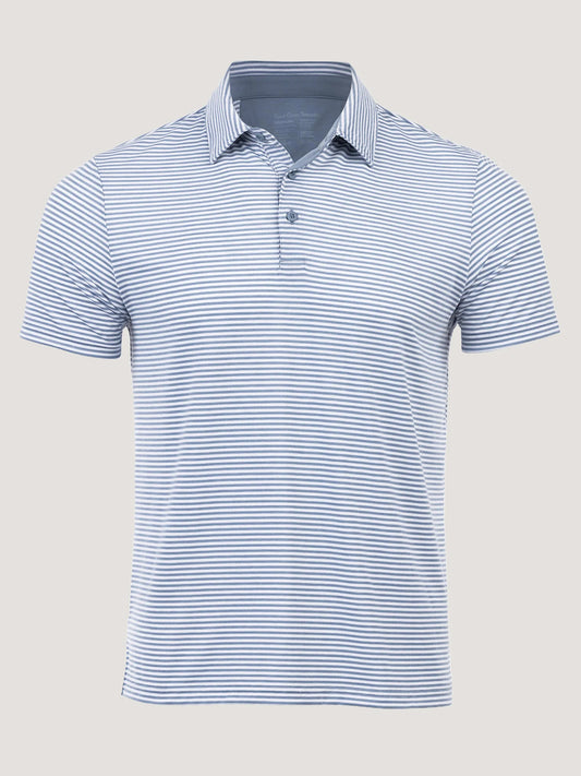 Wedgewood + White Striped Performance Cool Polo