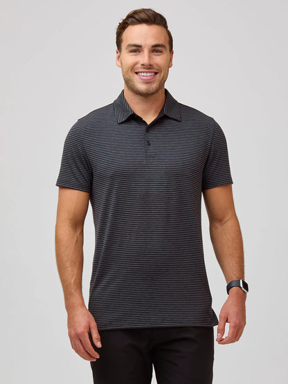 Black + Charcoal Striped Performance Cool Polo